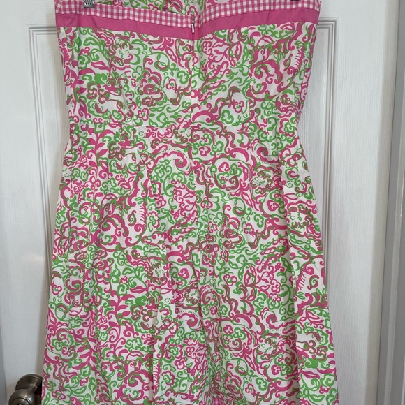 Lilly Pulitzer Pink and Green Swirl strapless Dress size 14 - Picture 4 of 7